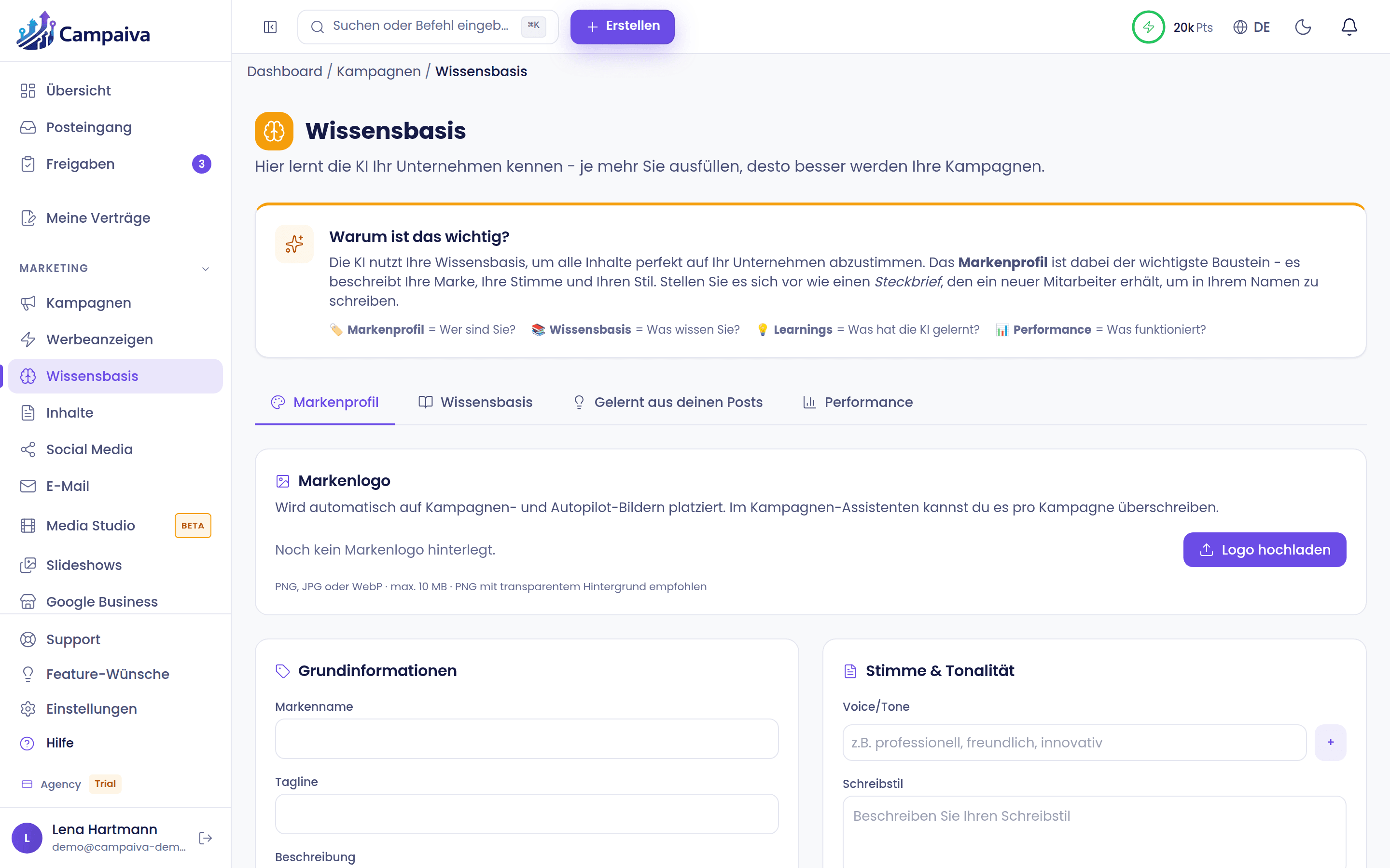 Wissensbasis mit Markenstimme und gelernten Mustern