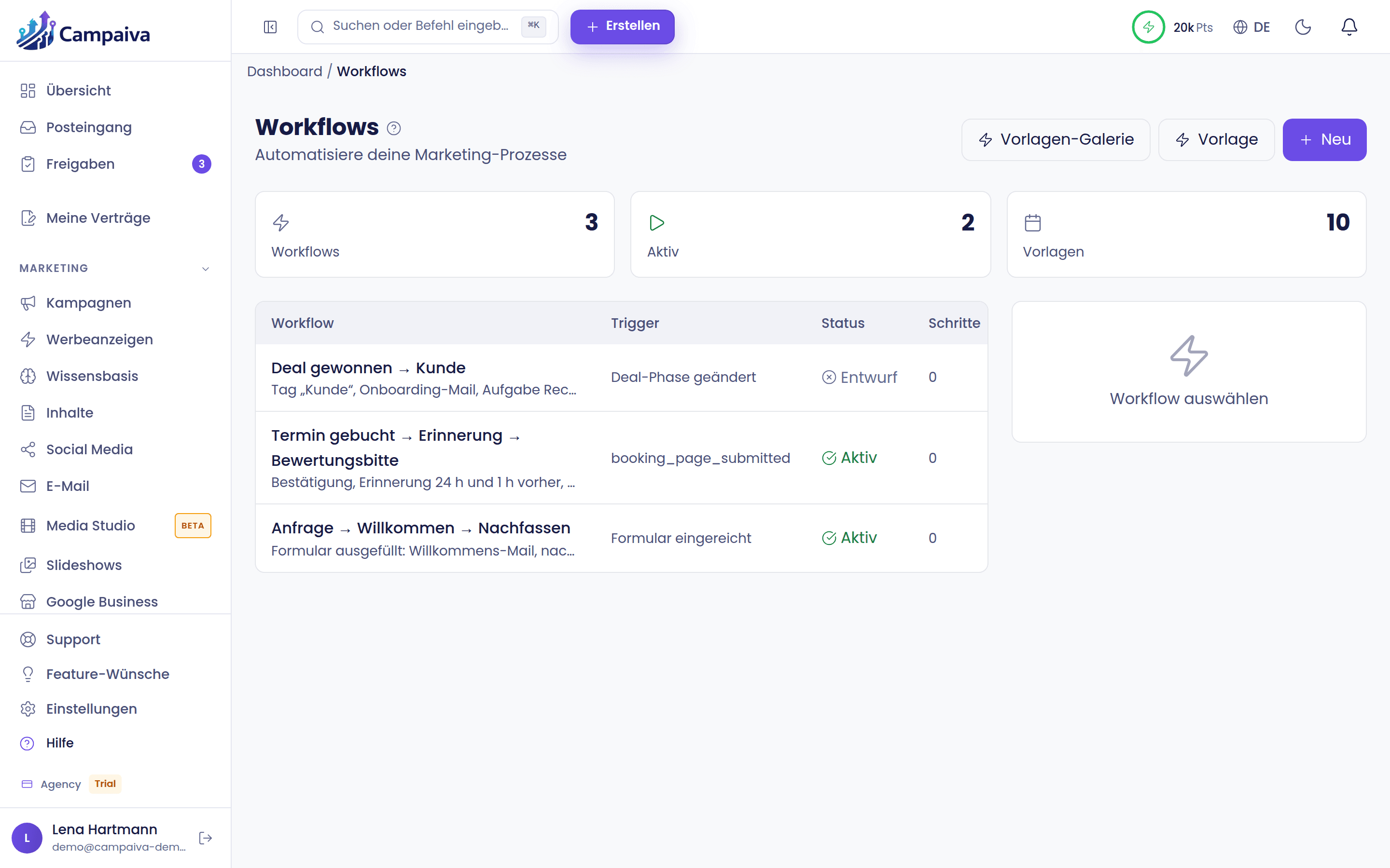 Visual workflow editor with trigger, condition and actions